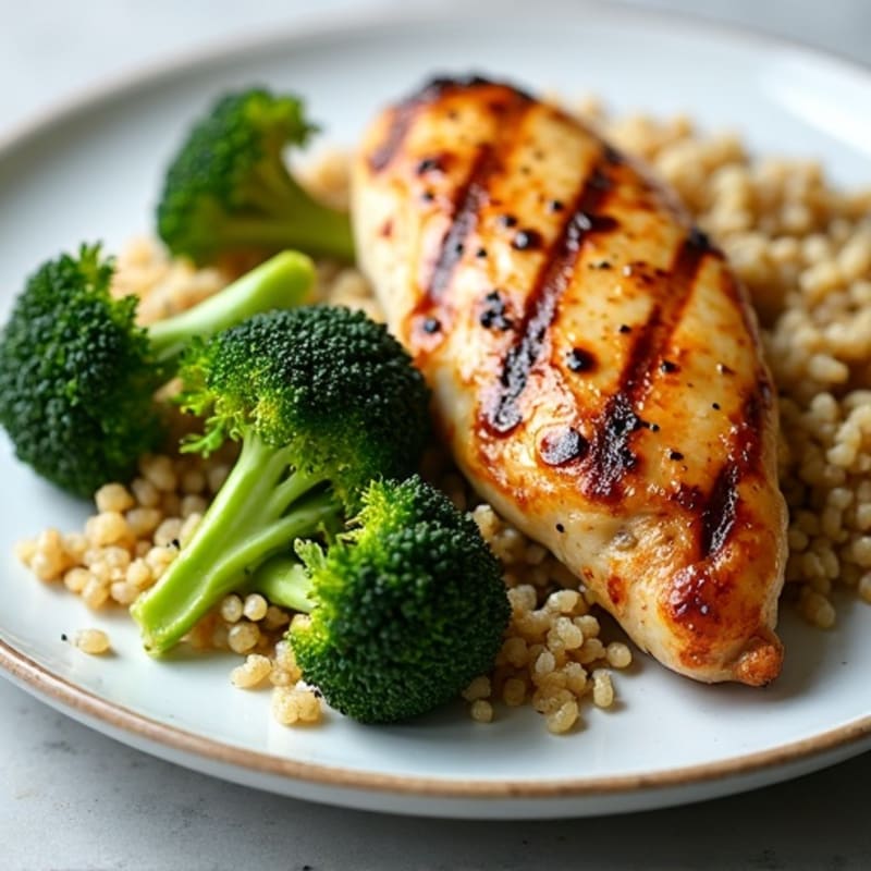 Grilled Chicken Breast with Quinoa and Roasted Broccoli