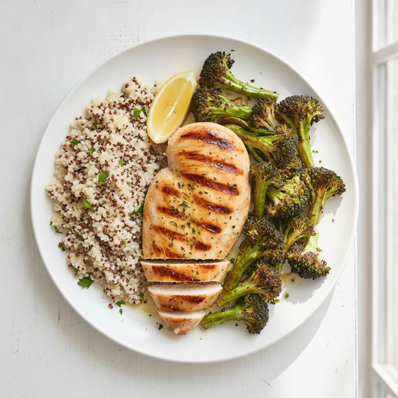 Grilled Chicken Breast with Quinoa and Roasted Broccoli