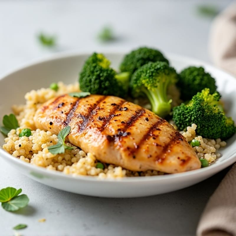 Grilled Chicken Breast with Quinoa and Roasted Broccoli