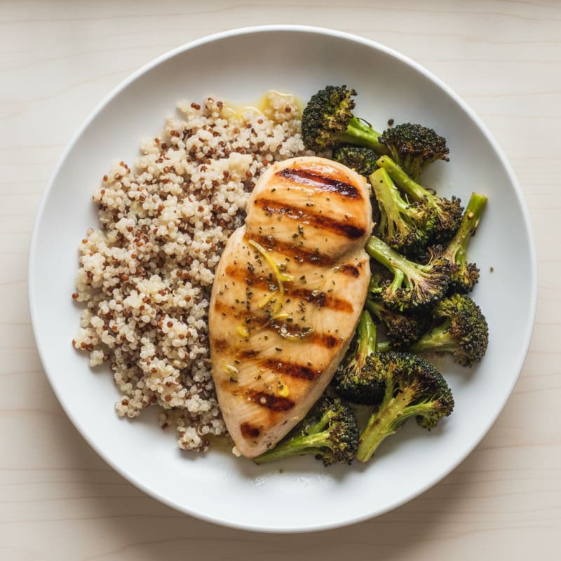 Grilled Chicken Breast with Quinoa and Roasted Broccoli