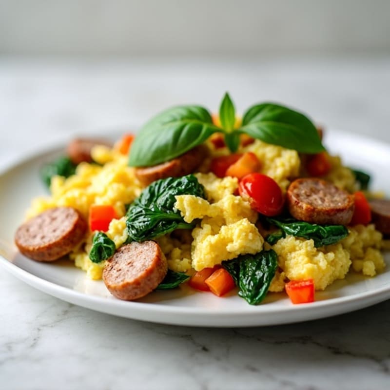 Egg White and Spinach Scramble with Turkey Sausage