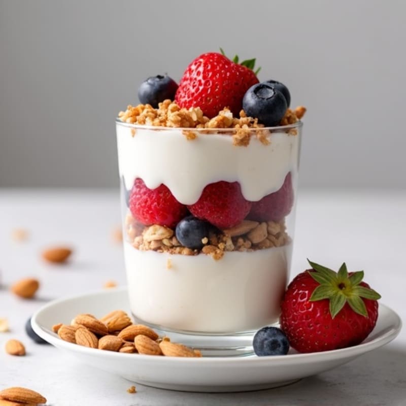 Greek Yogurt Protein Parfait with Mixed Berries and Almonds