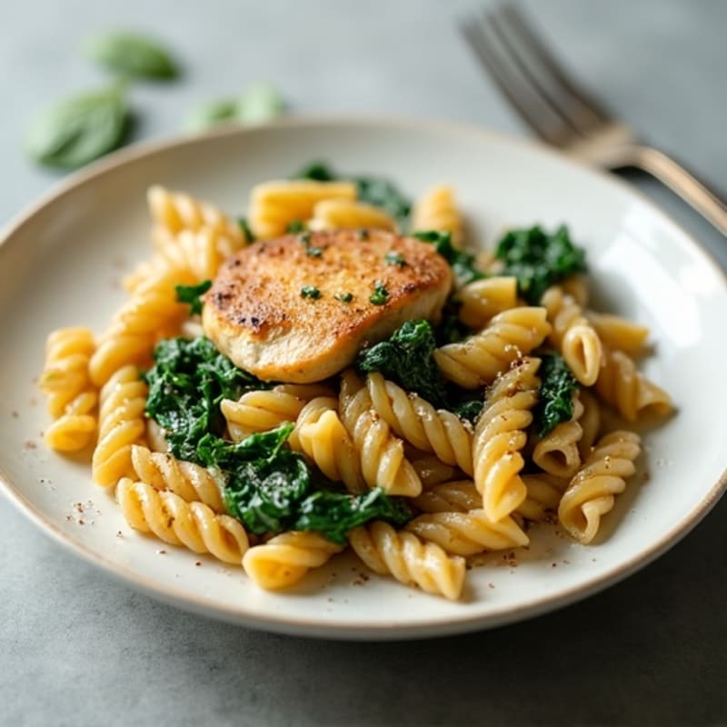 Chicken and Spinach Pasta with Garlic Olive Oil