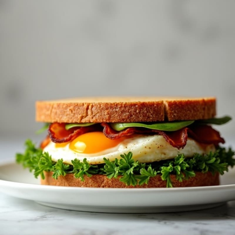 Lean Turkey Bacon, Fluffy Egg, and Spinach Whole Grain Sandwich