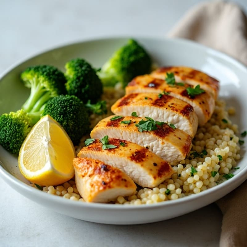 Grilled Chicken Breast with Steamed Broccoli and Lemon