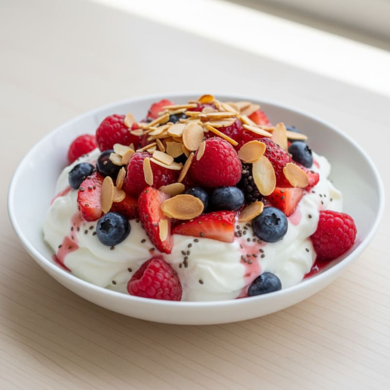 Greek Yogurt Protein Parfait with Mixed Berries and Almonds