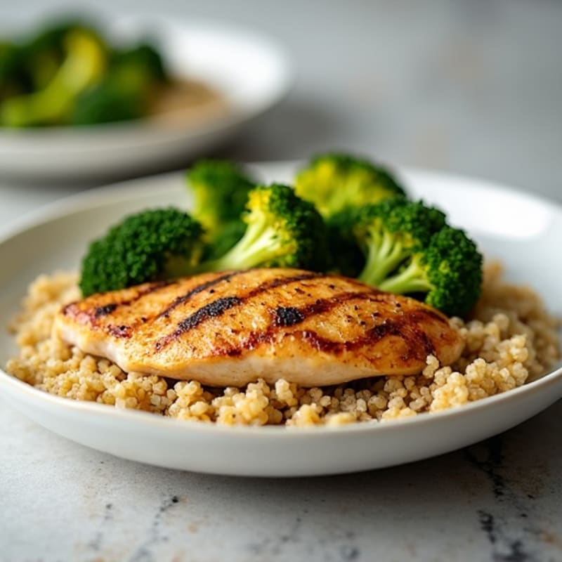 Grilled Chicken Breast with Quinoa and Roasted Broccoli