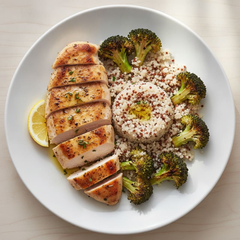 Grilled Chicken Breast with Quinoa and Roasted Broccoli