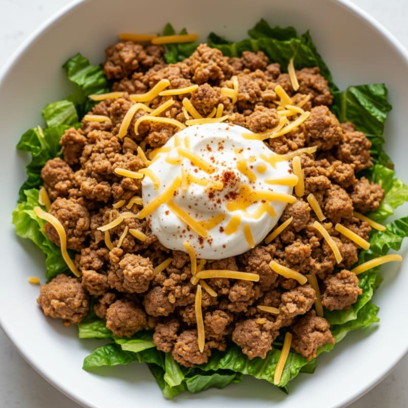 Ground Beef and Lettuce Protein Bowl with Shredded Cheese