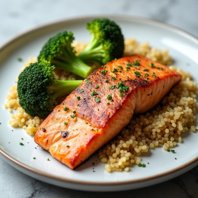 Seared Salmon with Roasted Broccoli and Quinoa