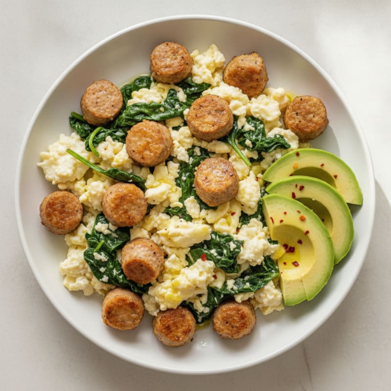 Turkey Sausage and Egg White Scramble with Spinach