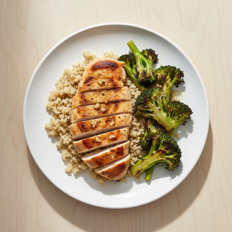 Grilled Chicken Breast with Roasted Broccoli and Quinoa