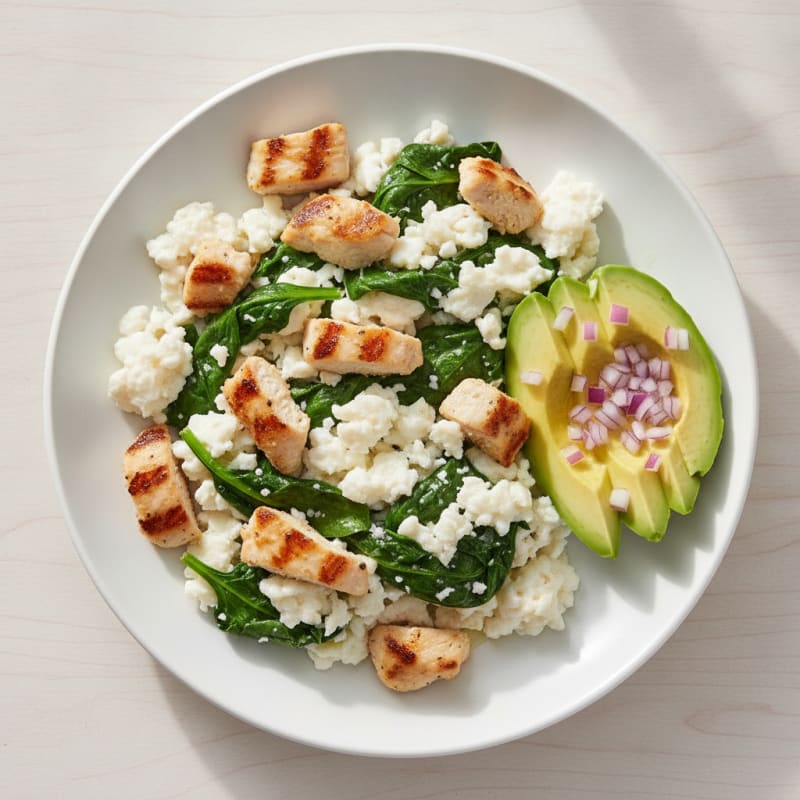 Scrambled Egg Whites with Grilled Chicken and Spinach