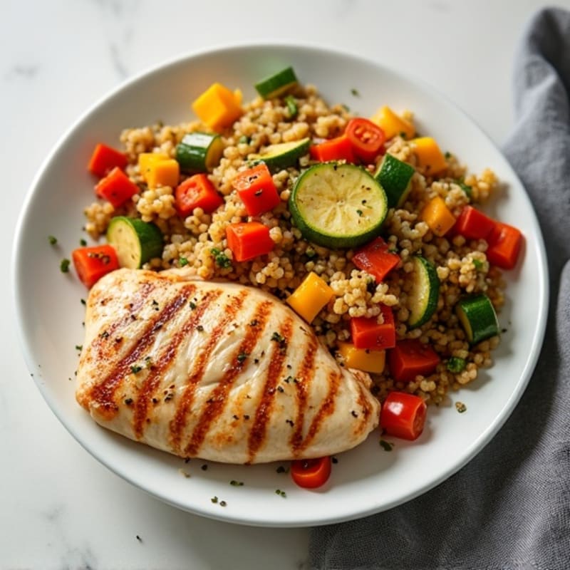 Seared Chicken Breast with Roasted Vegetable Quinoa Salad