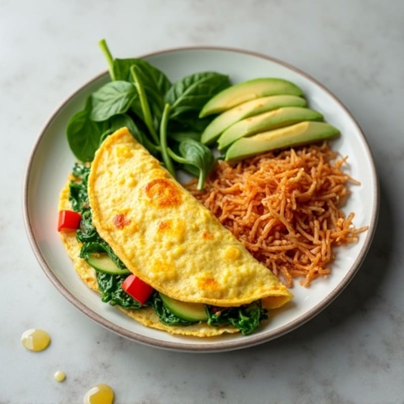 Egg White Omelet with Avocado and Hash Browns