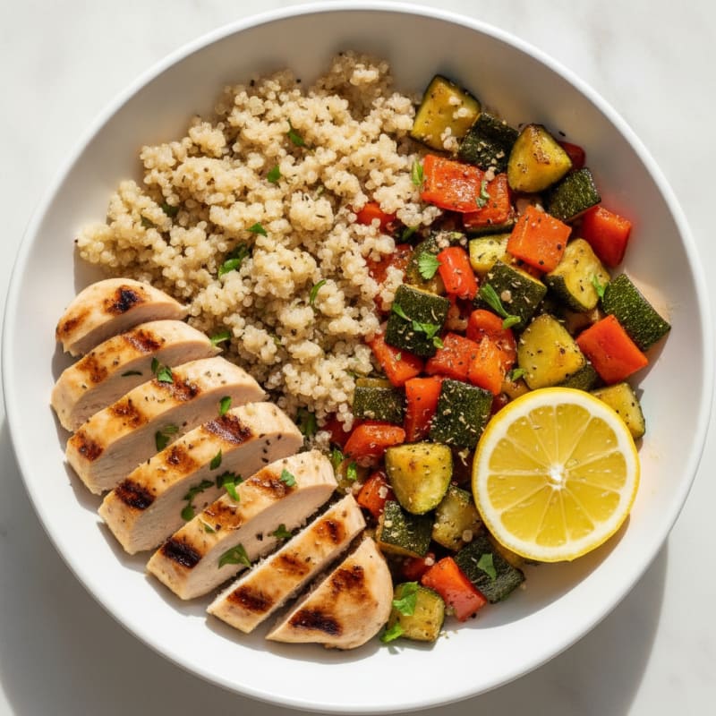 Grilled Chicken and Quinoa Bowl with Roasted Vegetables
