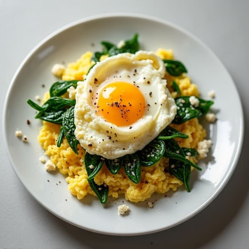 Fluffy Scrambled Eggs with Fresh Spinach and Feta
