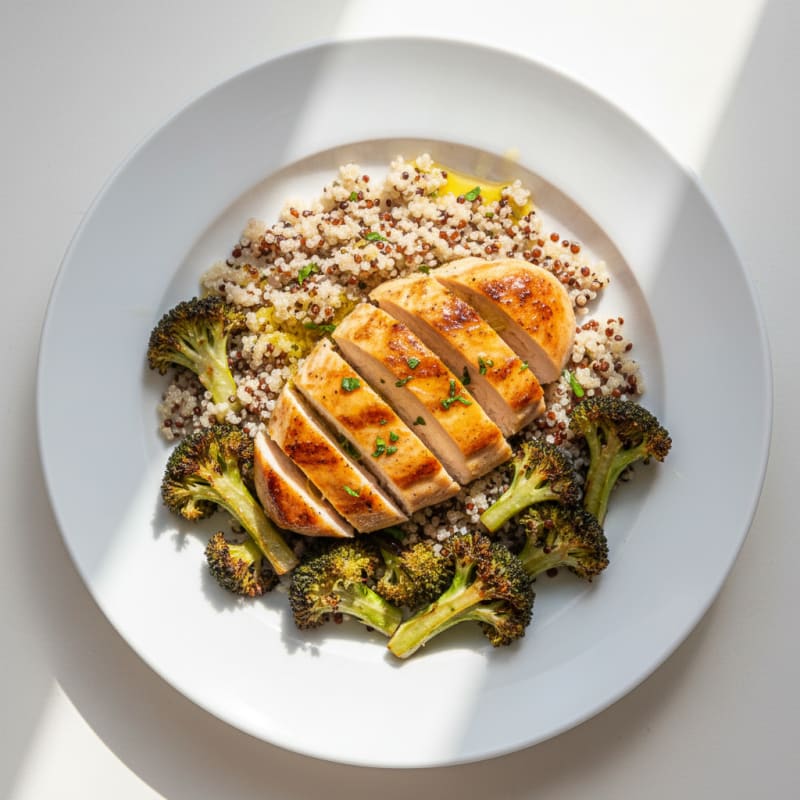 Grilled Chicken Breast with Roasted Broccoli and Quinoa