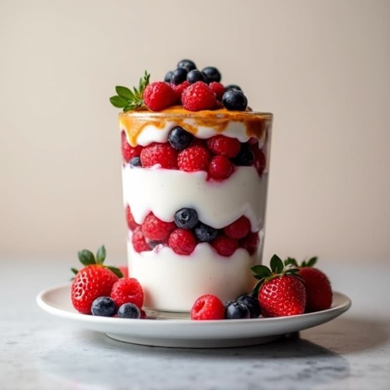 Greek Yogurt Protein Parfait with Mixed Berries and Almond Butter