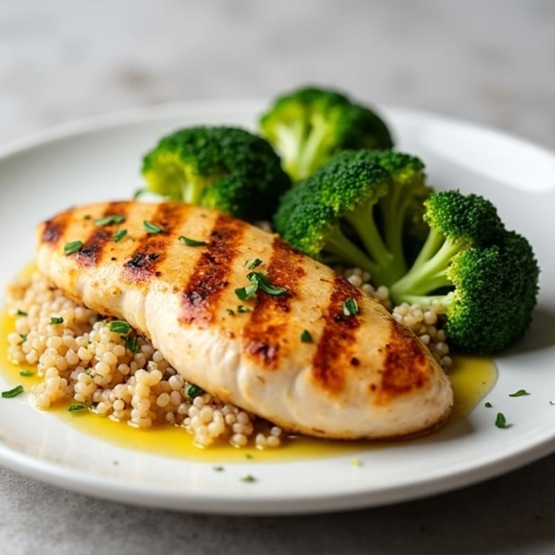 Grilled Chicken Breast with Quinoa and Roasted Broccoli