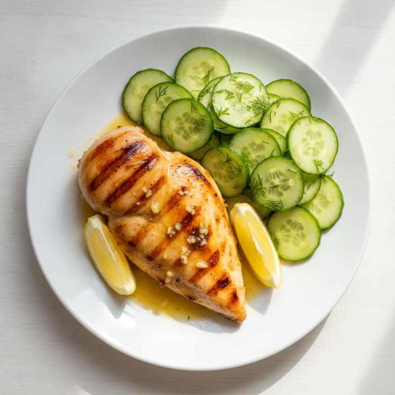 Grilled Lemon Herb Chicken Breast with Cucumber Salad