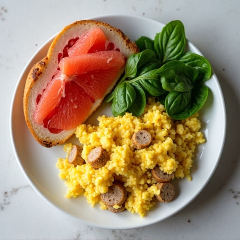 Egg White Scramble with Turkey Sausage and Spinach