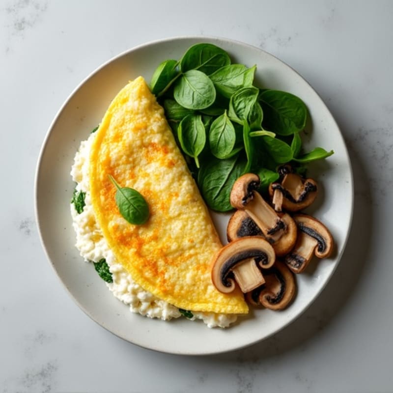 Egg White Spinach Omelette with Cottage Cheese and Sautéed Mushrooms