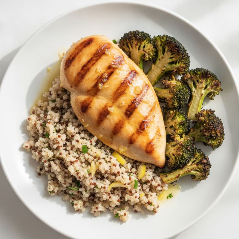 Grilled Chicken Breast with Quinoa and Roasted Broccoli