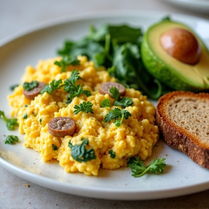 Egg White Spinach Scramble with Turkey Sausage
