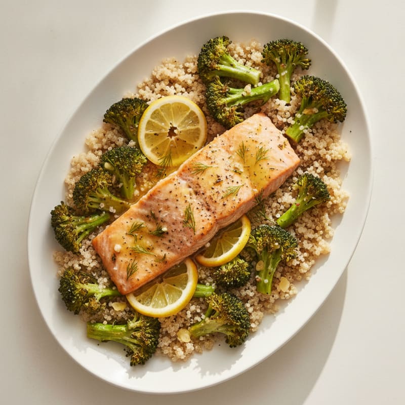 Sheet Pan Lemon Herb Salmon with Roasted Broccoli and Quinoa