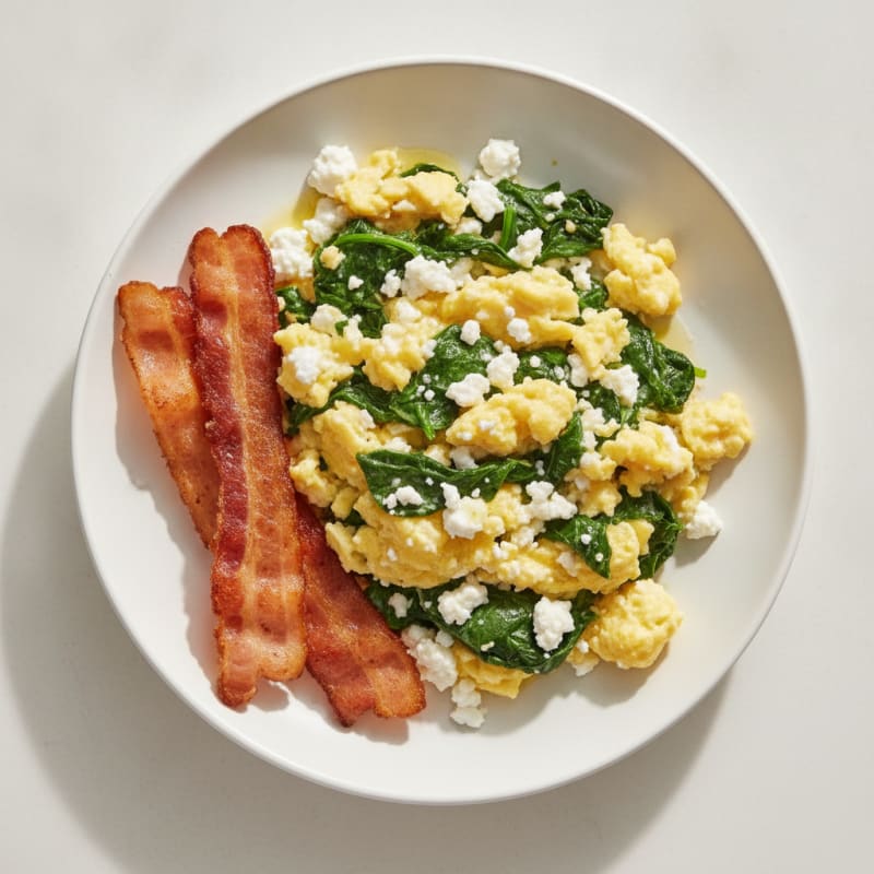 Cottage Cheese Scramble with Spinach and Turkey Bacon