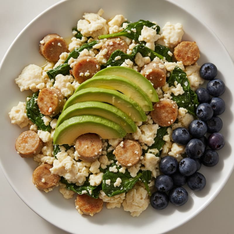 Egg White and Spinach Scramble with Turkey Sausage