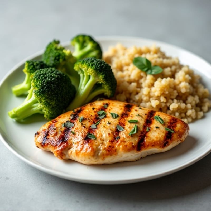 Grilled Chicken Breast with Roasted Broccoli and Quinoa