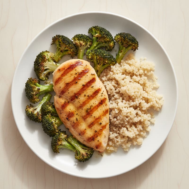 Grilled Chicken Breast with Roasted Broccoli and Quinoa