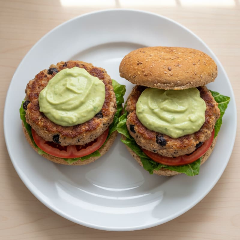Black Bean Burgers with Avocado Crema