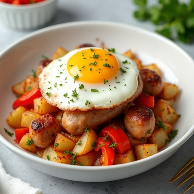 Lean Pork Sausage and Crispy Potato and Bell Pepper Hash