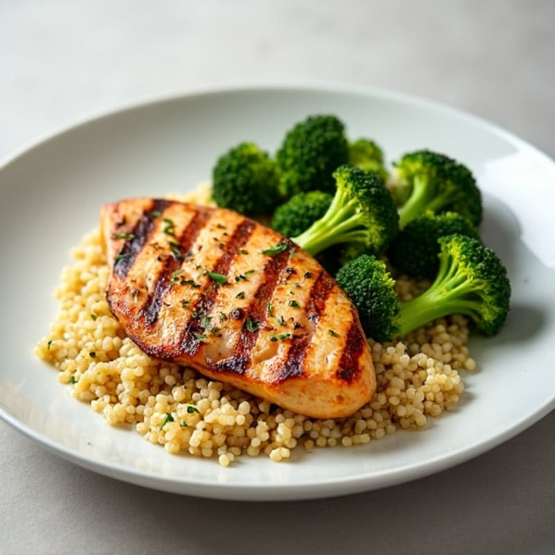 Grilled Chicken Breast with Quinoa and Roasted Broccoli