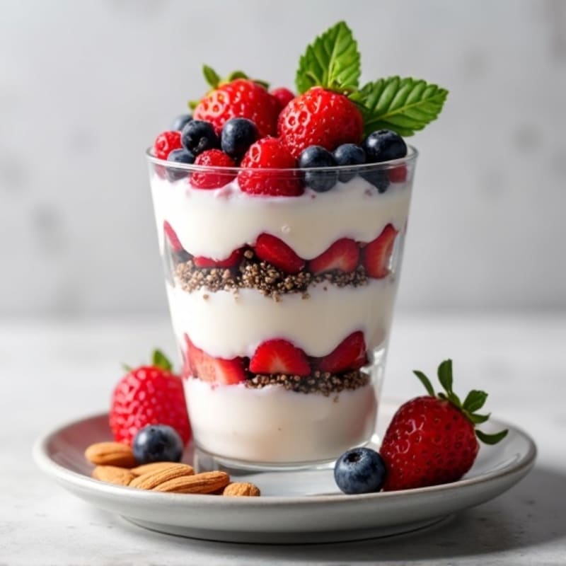 Greek Yogurt Protein Parfait with Mixed Berries and Almonds