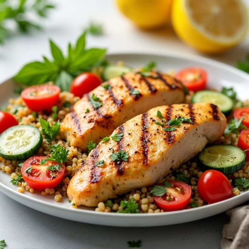 Grilled Chicken Breast with Crunchy Quinoa Salad and Lemon Vinaigrette