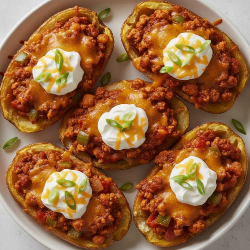 Loaded Chili Cheese Potato Skins