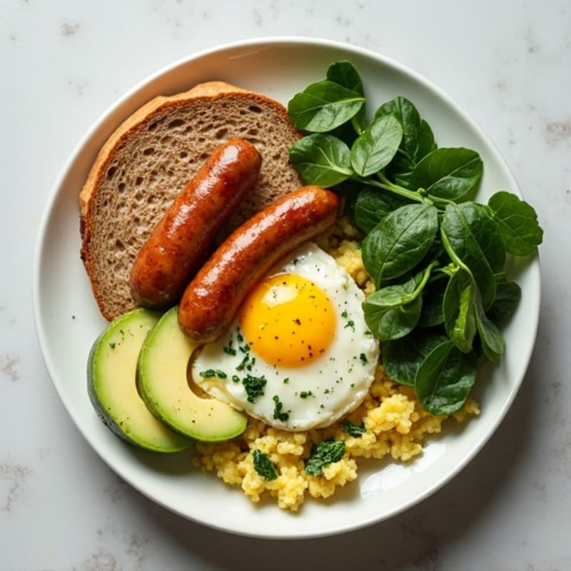 Egg White and Spinach Scramble with Turkey Sausage