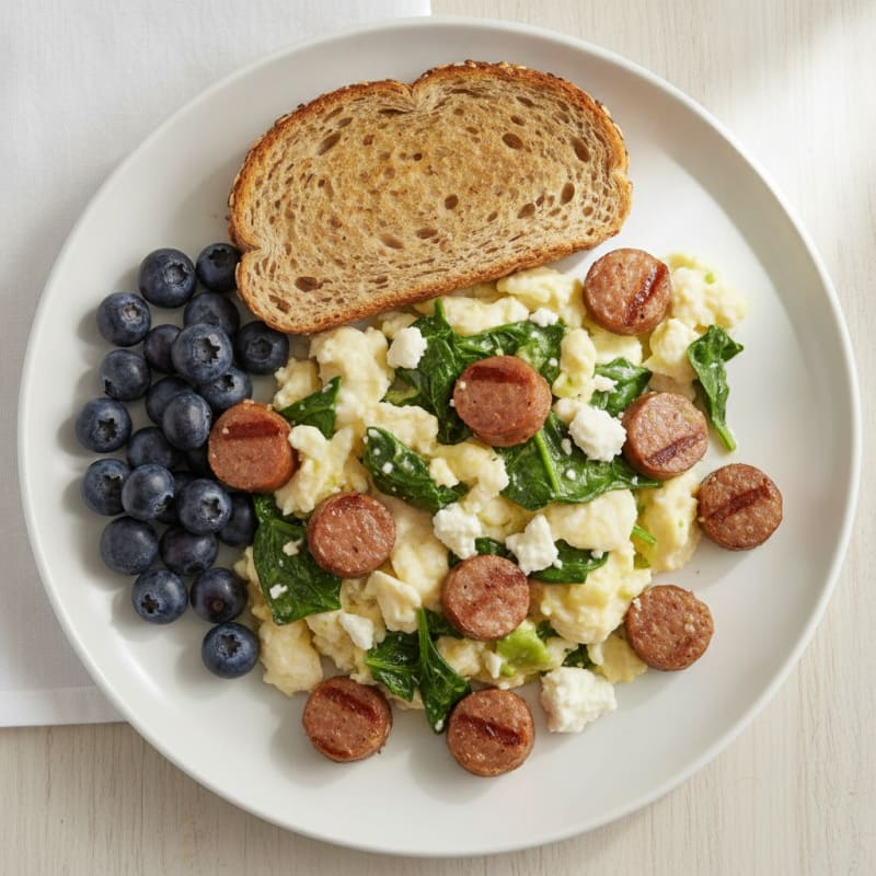 Egg White and Turkey Sausage Scramble with Spinach and Feta