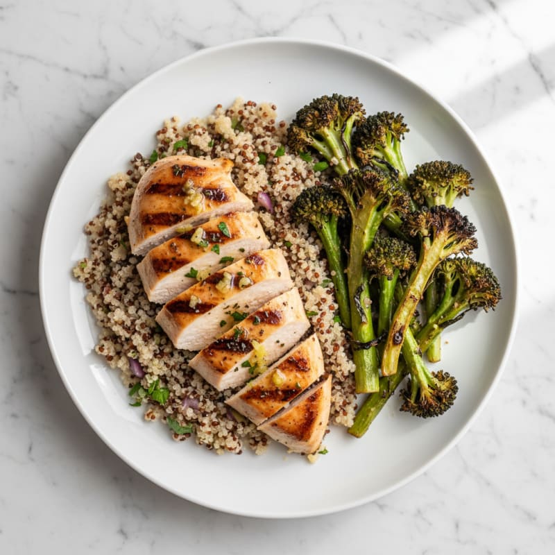 Grilled Chicken Breast with Quinoa and Roasted Broccoli