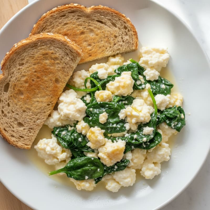 Egg White Scramble with Cottage Cheese and Sautéed Spinach