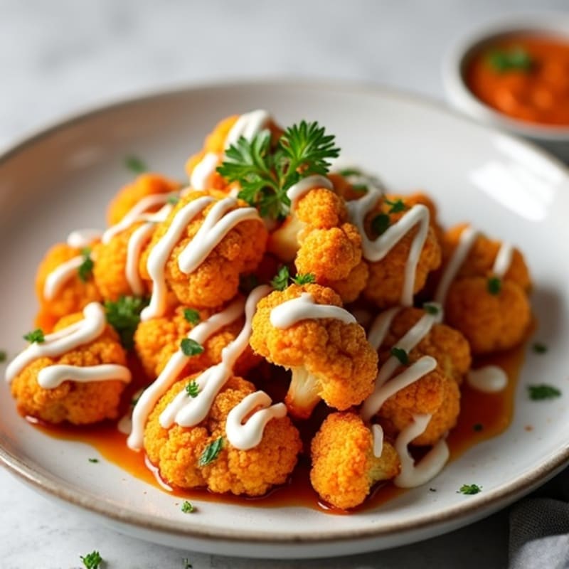 Crispy Buffalo Cauliflower with Ranch Drizzle