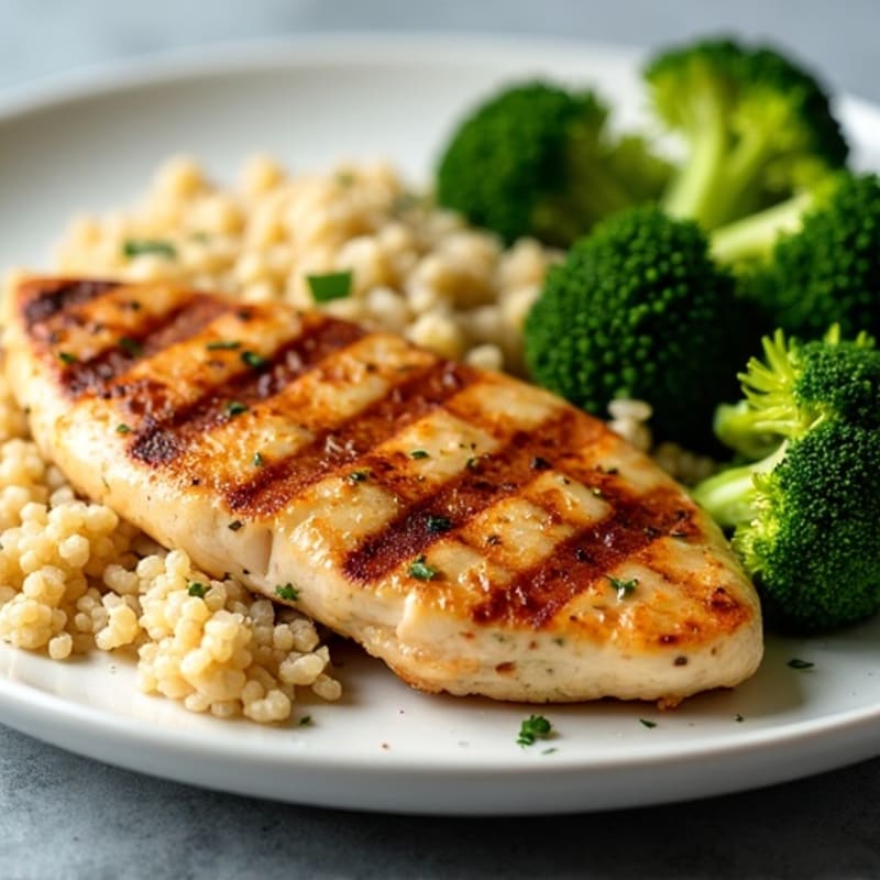 Grilled Chicken Breast with Quinoa and Roasted Broccoli