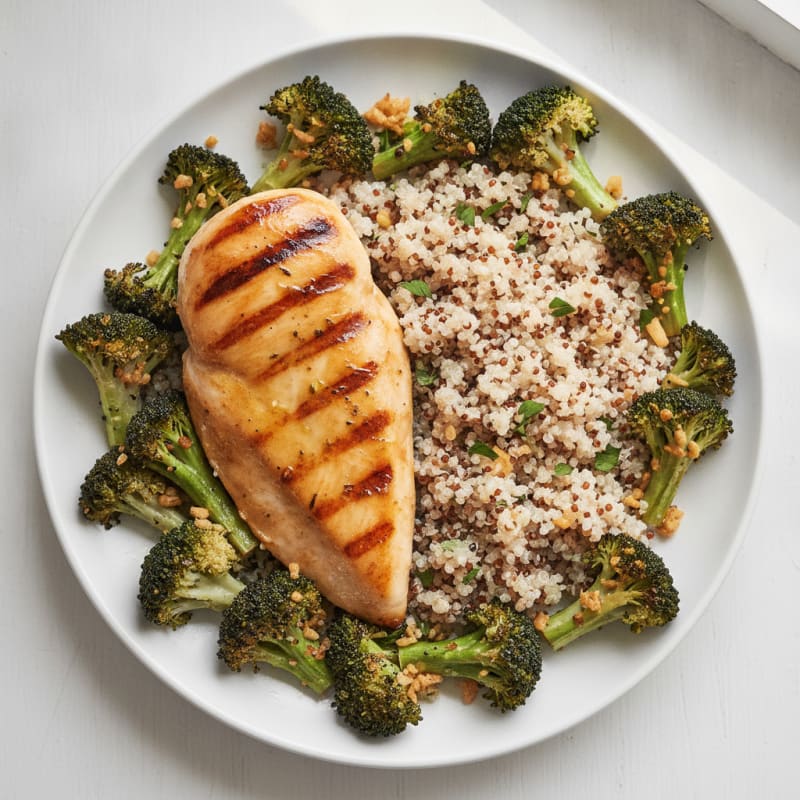 Grilled Chicken Breast with Quinoa and Roasted Broccoli