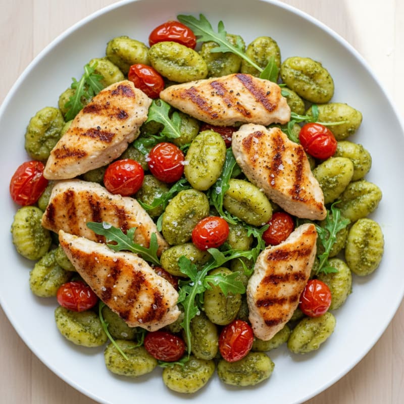 Gnocchi with Arugula Pesto and Cherry Tomatoes