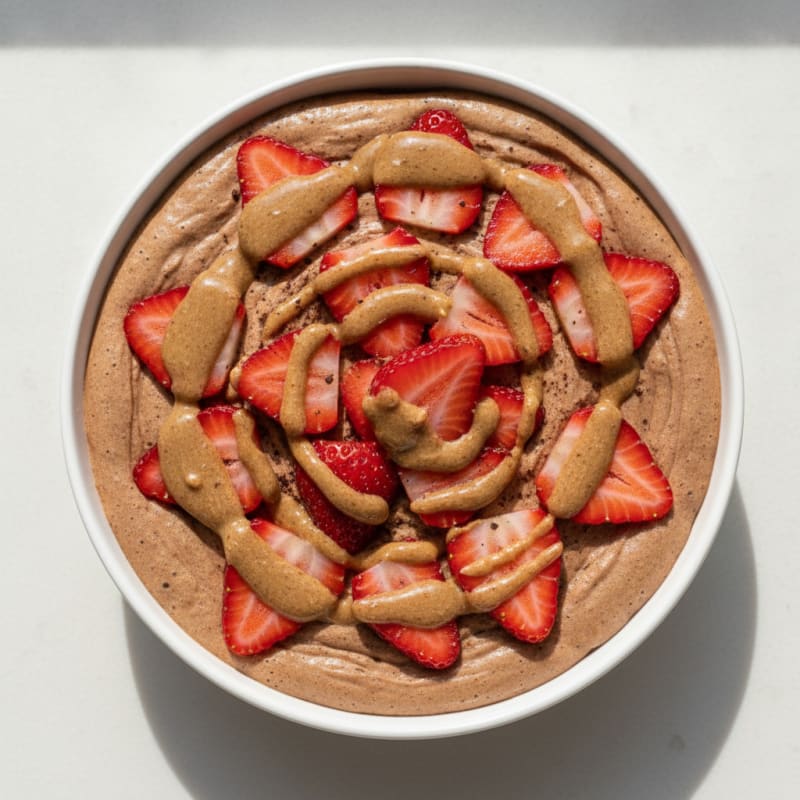 Chocolate Protein Mousse with Sliced Strawberries