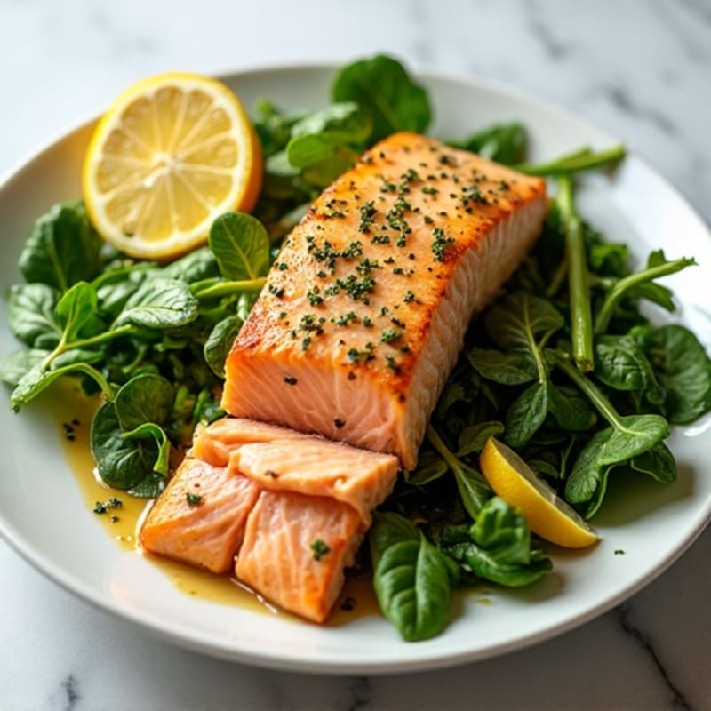 Flaky Roasted Salmon with Crisp Mixed Greens and Lemon Vinaigrette